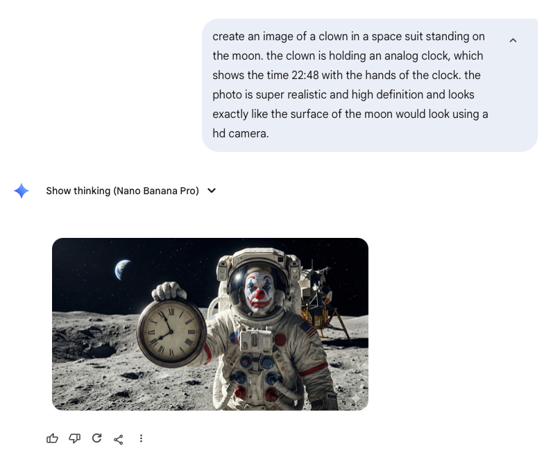 Clown at a clock — jagged frontier illustration